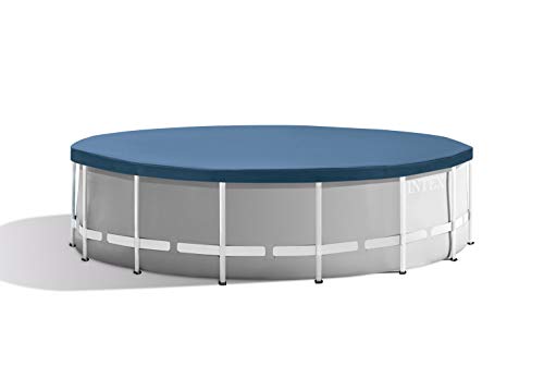 Intex 15 Foot x 42 Inch Prism Frame Above Ground Outdoor Backyard Swimming Pool Set with 1000 GPH Filter Pump, Ladder, and Secure Pool Cover, Gray