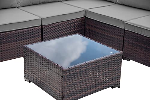 ASJMR Outdoor Patio Furniture Set with Fire Pit Table, 13 Pieces Outdoor Furniture Set Patio Sectional Sofa w/43in Propane Fire Pit, PE Wicker Rattan Patio Conversation Sets - Grey