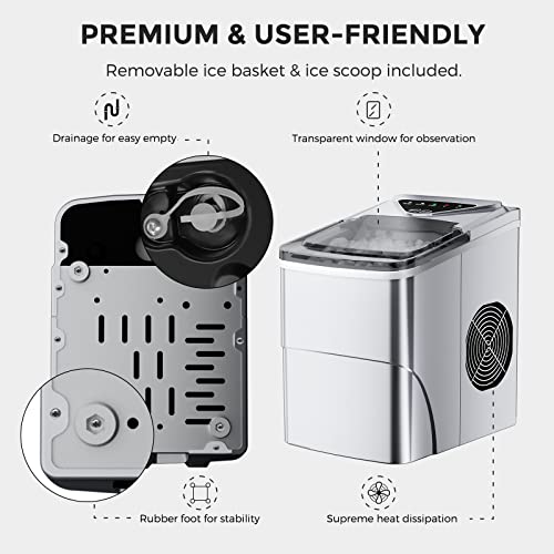 Nugget Ice Maker Countertop, Portable Crushed Ice Machine, Self Cleaning Ice Makers with One-Click Operation, Soft Chewable Pebble Ice in 7 Mins, 34Lbs/24H with Ice Scoop for Home Bar Camping RV