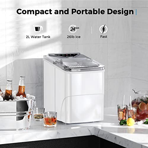 Nugget Ice Maker Countertop, Portable Crushed Ice Machine, Self Cleaning Ice Makers with One-Click Operation, Soft Chewable Pebble Ice in 7 Mins, 34Lbs/24H with Ice Scoop for Home Bar Camping RV