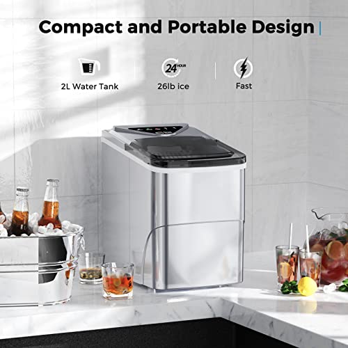 Nugget Ice Maker Countertop, Portable Crushed Ice Machine, Self Cleaning Ice Makers with One-Click Operation, Soft Chewable Pebble Ice in 7 Mins, 34Lbs/24H with Ice Scoop for Home Bar Camping RV