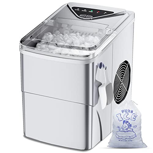 Nugget Ice Maker Countertop, Portable Crushed Ice Machine, Self Cleaning Ice Makers with One-Click Operation, Soft Chewable Pebble Ice in 7 Mins, 34Lbs/24H with Ice Scoop for Home Bar Camping RV