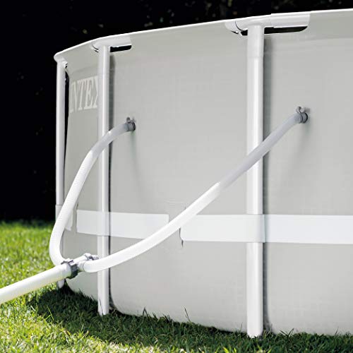 Intex 15 Foot x 42 Inch Prism Frame Above Ground Outdoor Backyard Swimming Pool Set with 1000 GPH Filter Pump, Ladder, and Secure Pool Cover, Gray