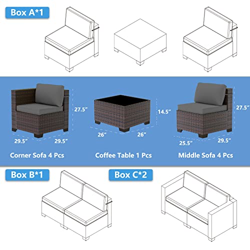 ASJMR Outdoor Patio Furniture Set with Fire Pit Table, 13 Pieces Outdoor Furniture Set Patio Sectional Sofa w/43in Propane Fire Pit, PE Wicker Rattan Patio Conversation Sets - Grey