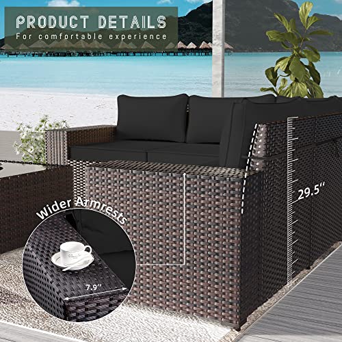 RTDTD Outdoor Patio Furniture Set with Propane Fire Pit Table, 13 Pieces Outdoor Furniture Patio Sectional Sofa Conversation Sets w/ETL Approved 43" Gas Outdoor Fire Table & Coffee Table (Brown)