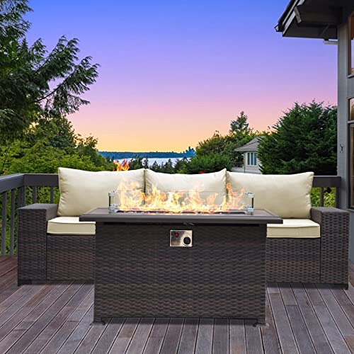 ASJMR Outdoor Patio Furniture Set with Fire Pit Table, 13 Pieces Outdoor Furniture Set Patio Sectional Sofa w/43in Propane Fire Pit, PE Wicker Rattan Patio Conversation Sets - Grey