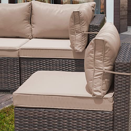 RTDTD Outdoor Patio Furniture Set with Propane Fire Pit Table, 13 Pieces Outdoor Furniture Patio Sectional Sofa Conversation Sets w/ETL Approved 43" Gas Outdoor Fire Table & Coffee Table (Brown)