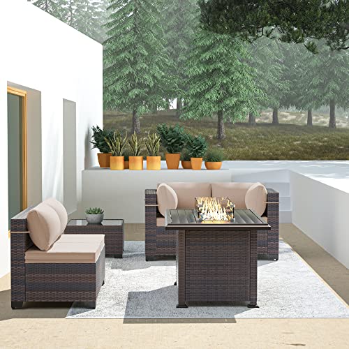 ASJMR Outdoor Patio Furniture Set with Fire Pit Table, 13 Pieces Outdoor Furniture Set Patio Sectional Sofa w/43in Propane Fire Pit, PE Wicker Rattan Patio Conversation Sets - Grey