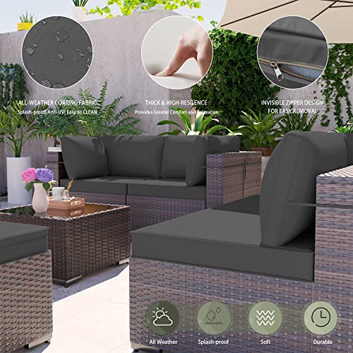 RTDTD Outdoor Patio Furniture Set with Propane Fire Pit Table, 13 Pieces Outdoor Furniture Patio Sectional Sofa Conversation Sets w/ETL Approved 43" Gas Outdoor Fire Table & Coffee Table (Brown)