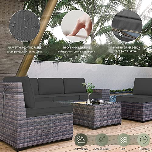 RTDTD Outdoor Patio Furniture Set with Propane Fire Pit Table, 13 Pieces Outdoor Furniture Patio Sectional Sofa Conversation Sets w/ETL Approved 43" Gas Outdoor Fire Table & Coffee Table (Brown)