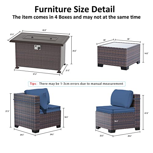 ASJMR Outdoor Patio Furniture Set with Fire Pit Table, 13 Pieces Outdoor Furniture Set Patio Sectional Sofa w/43in Propane Fire Pit, PE Wicker Rattan Patio Conversation Sets - Grey