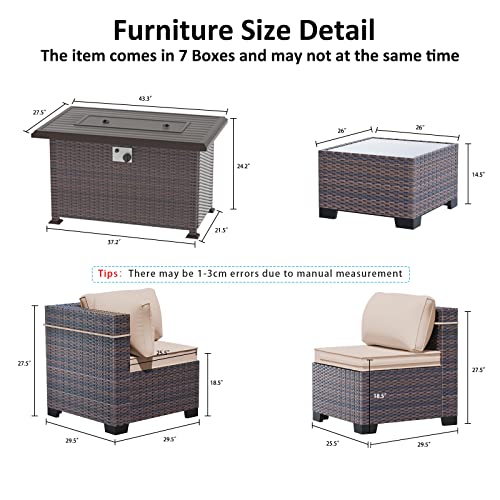 ASJMR Outdoor Patio Furniture Set with Fire Pit Table, 13 Pieces Outdoor Furniture Set Patio Sectional Sofa w/43in Propane Fire Pit, PE Wicker Rattan Patio Conversation Sets - Grey