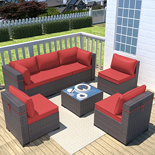 ASJMR Outdoor Patio Furniture Set with Fire Pit Table, 13 Pieces Outdoor Furniture Set Patio Sectional Sofa w/43in Propane Fire Pit, PE Wicker Rattan Patio Conversation Sets - Grey