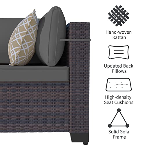 ASJMR Outdoor Patio Furniture Set with Fire Pit Table, 13 Pieces Outdoor Furniture Set Patio Sectional Sofa w/43in Propane Fire Pit, PE Wicker Rattan Patio Conversation Sets - Grey