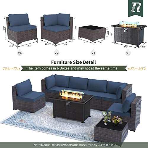 RTDTD Outdoor Patio Furniture Set with Propane Fire Pit Table, 13 Pieces Outdoor Furniture Patio Sectional Sofa Conversation Sets w/ETL Approved 43" Gas Outdoor Fire Table & Coffee Table (Brown)