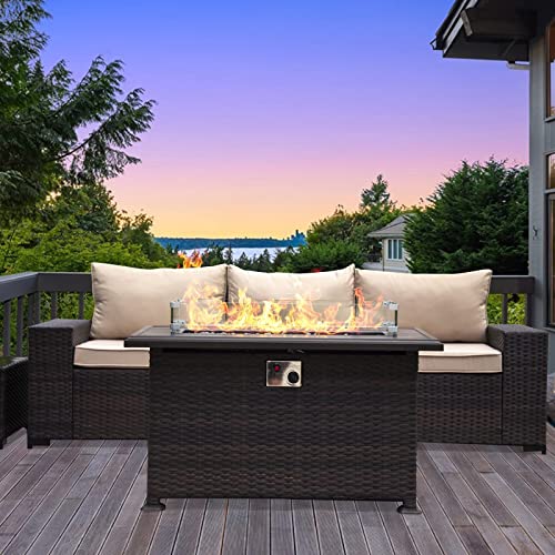 ASJMR Outdoor Patio Furniture Set with Fire Pit Table, 13 Pieces Outdoor Furniture Set Patio Sectional Sofa w/43in Propane Fire Pit, PE Wicker Rattan Patio Conversation Sets - Grey