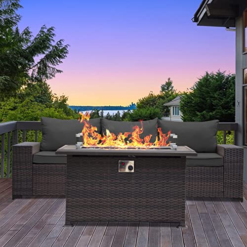 ASJMR Outdoor Patio Furniture Set with Fire Pit Table, 13 Pieces Outdoor Furniture Set Patio Sectional Sofa w/43in Propane Fire Pit, PE Wicker Rattan Patio Conversation Sets - Grey