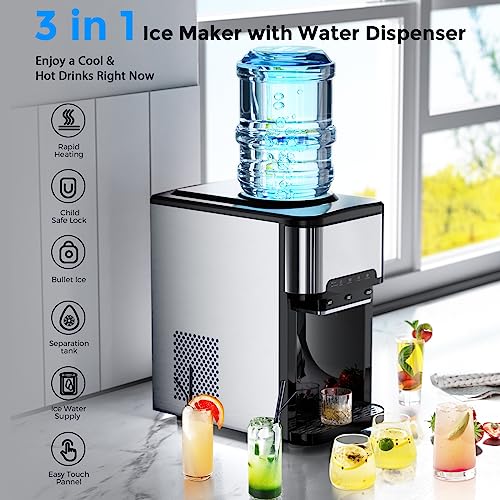 Nugget Ice Maker Countertop, Portable Crushed Ice Machine, Self Cleaning Ice Makers with One-Click Operation, Soft Chewable Pebble Ice in 7 Mins, 34Lbs/24H with Ice Scoop for Home Bar Camping RV