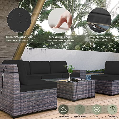 RTDTD Outdoor Patio Furniture Set with Propane Fire Pit Table, 13 Pieces Outdoor Furniture Patio Sectional Sofa Conversation Sets w/ETL Approved 43" Gas Outdoor Fire Table & Coffee Table (Brown)