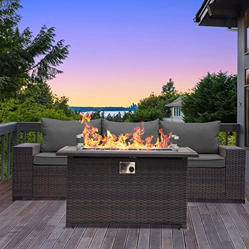 ASJMR Outdoor Patio Furniture Set with Fire Pit Table, 13 Pieces Outdoor Furniture Set Patio Sectional Sofa w/43in Propane Fire Pit, PE Wicker Rattan Patio Conversation Sets - Grey