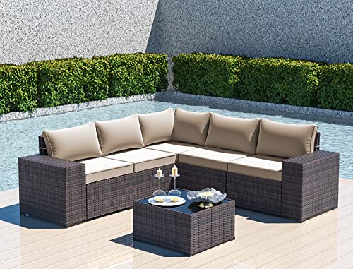 ASJMR Outdoor Patio Furniture Set with Fire Pit Table, 13 Pieces Outdoor Furniture Set Patio Sectional Sofa w/43in Propane Fire Pit, PE Wicker Rattan Patio Conversation Sets - Grey