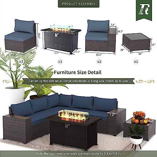 RTDTD Outdoor Patio Furniture Set with Propane Fire Pit Table, 13 Pieces Outdoor Furniture Patio Sectional Sofa Conversation Sets w/ETL Approved 43" Gas Outdoor Fire Table & Coffee Table (Brown)