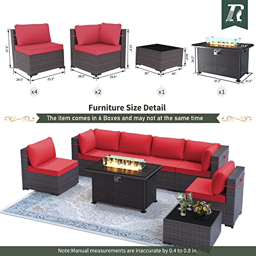 RTDTD Outdoor Patio Furniture Set with Propane Fire Pit Table, 13 Pieces Outdoor Furniture Patio Sectional Sofa Conversation Sets w/ETL Approved 43" Gas Outdoor Fire Table & Coffee Table (Brown)