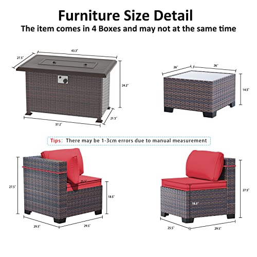 ASJMR Outdoor Patio Furniture Set with Fire Pit Table, 13 Pieces Outdoor Furniture Set Patio Sectional Sofa w/43in Propane Fire Pit, PE Wicker Rattan Patio Conversation Sets - Grey