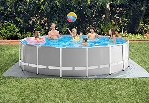 Intex 15 Foot x 42 Inch Prism Frame Above Ground Outdoor Backyard Swimming Pool Set with 1000 GPH Filter Pump, Ladder, and Secure Pool Cover, Gray