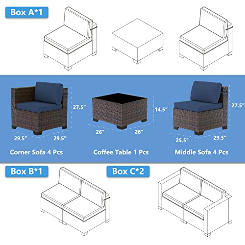 ASJMR Outdoor Patio Furniture Set with Fire Pit Table, 13 Pieces Outdoor Furniture Set Patio Sectional Sofa w/43in Propane Fire Pit, PE Wicker Rattan Patio Conversation Sets - Grey