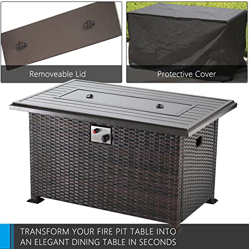 ASJMR Outdoor Patio Furniture Set with Fire Pit Table, 13 Pieces Outdoor Furniture Set Patio Sectional Sofa w/43in Propane Fire Pit, PE Wicker Rattan Patio Conversation Sets - Grey