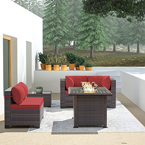 ASJMR Outdoor Patio Furniture Set with Fire Pit Table, 13 Pieces Outdoor Furniture Set Patio Sectional Sofa w/43in Propane Fire Pit, PE Wicker Rattan Patio Conversation Sets - Grey