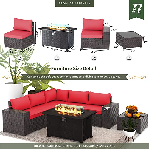 RTDTD Outdoor Patio Furniture Set with Propane Fire Pit Table, 13 Pieces Outdoor Furniture Patio Sectional Sofa Conversation Sets w/ETL Approved 43" Gas Outdoor Fire Table & Coffee Table (Brown)