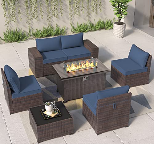 ASJMR Outdoor Patio Furniture Set with Fire Pit Table, 13 Pieces Outdoor Furniture Set Patio Sectional Sofa w/43in Propane Fire Pit, PE Wicker Rattan Patio Conversation Sets - Grey