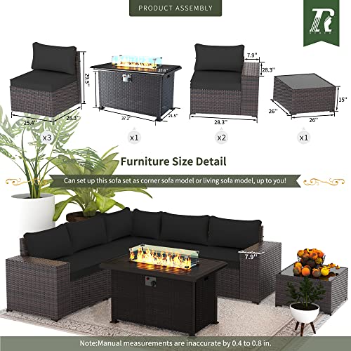 RTDTD Outdoor Patio Furniture Set with Propane Fire Pit Table, 13 Pieces Outdoor Furniture Patio Sectional Sofa Conversation Sets w/ETL Approved 43" Gas Outdoor Fire Table & Coffee Table (Brown)