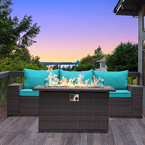 ASJMR Outdoor Patio Furniture Set with Fire Pit Table, 13 Pieces Outdoor Furniture Set Patio Sectional Sofa w/43in Propane Fire Pit, PE Wicker Rattan Patio Conversation Sets - Grey