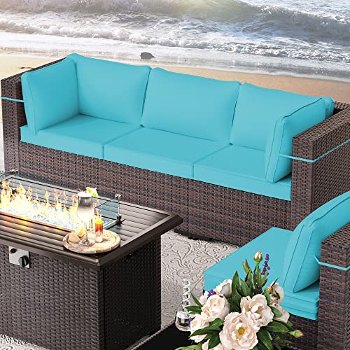 RTDTD Outdoor Patio Furniture Set with Propane Fire Pit Table, 13 Pieces Outdoor Furniture Patio Sectional Sofa Conversation Sets w/ETL Approved 43" Gas Outdoor Fire Table & Coffee Table (Brown)