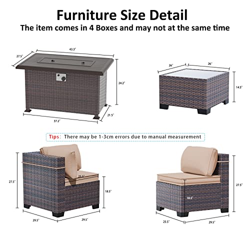 ASJMR Outdoor Patio Furniture Set with Fire Pit Table, 13 Pieces Outdoor Furniture Set Patio Sectional Sofa w/43in Propane Fire Pit, PE Wicker Rattan Patio Conversation Sets - Grey