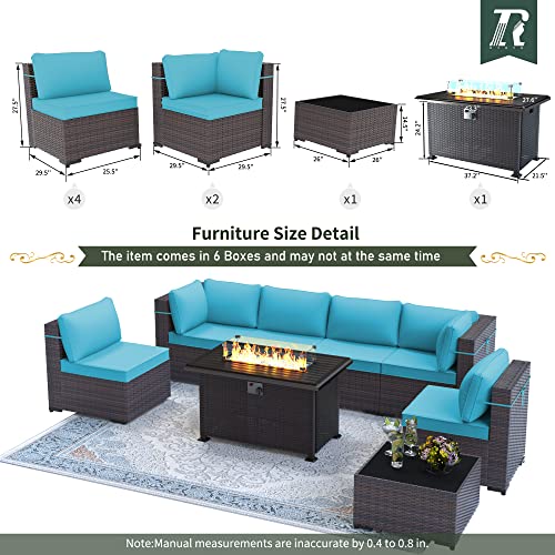 RTDTD Outdoor Patio Furniture Set with Propane Fire Pit Table, 13 Pieces Outdoor Furniture Patio Sectional Sofa Conversation Sets w/ETL Approved 43" Gas Outdoor Fire Table & Coffee Table (Brown)