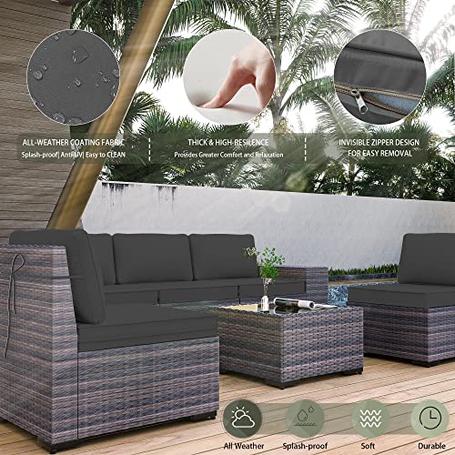 RTDTD Outdoor Patio Furniture Set with Propane Fire Pit Table, 13 Pieces Outdoor Furniture Patio Sectional Sofa Conversation Sets w/ETL Approved 43" Gas Outdoor Fire Table & Coffee Table (Brown)