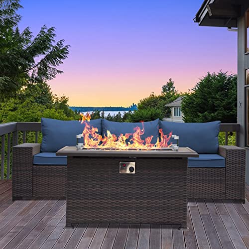 ASJMR Outdoor Patio Furniture Set with Fire Pit Table, 13 Pieces Outdoor Furniture Set Patio Sectional Sofa w/43in Propane Fire Pit, PE Wicker Rattan Patio Conversation Sets - Grey