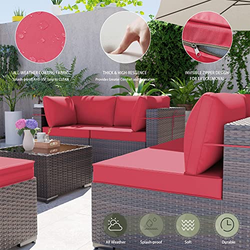 RTDTD Outdoor Patio Furniture Set with Propane Fire Pit Table, 13 Pieces Outdoor Furniture Patio Sectional Sofa Conversation Sets w/ETL Approved 43" Gas Outdoor Fire Table & Coffee Table (Brown)