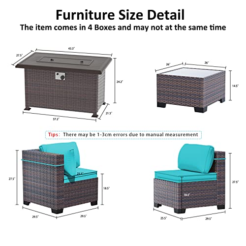 ASJMR Outdoor Patio Furniture Set with Fire Pit Table, 13 Pieces Outdoor Furniture Set Patio Sectional Sofa w/43in Propane Fire Pit, PE Wicker Rattan Patio Conversation Sets - Grey