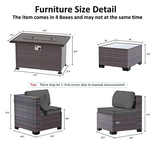 ASJMR Outdoor Patio Furniture Set with Fire Pit Table, 13 Pieces Outdoor Furniture Set Patio Sectional Sofa w/43in Propane Fire Pit, PE Wicker Rattan Patio Conversation Sets - Grey