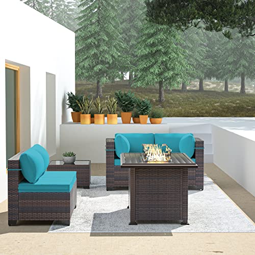 ASJMR Outdoor Patio Furniture Set with Fire Pit Table, 13 Pieces Outdoor Furniture Set Patio Sectional Sofa w/43in Propane Fire Pit, PE Wicker Rattan Patio Conversation Sets - Grey