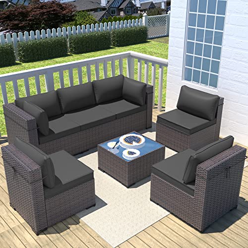ASJMR Outdoor Patio Furniture Set with Fire Pit Table, 13 Pieces Outdoor Furniture Set Patio Sectional Sofa w/43in Propane Fire Pit, PE Wicker Rattan Patio Conversation Sets - Grey