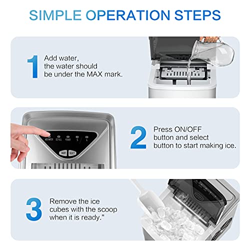 Nugget Ice Maker Countertop, Portable Crushed Ice Machine, Self Cleaning Ice Makers with One-Click Operation, Soft Chewable Pebble Ice in 7 Mins, 34Lbs/24H with Ice Scoop for Home Bar Camping RV