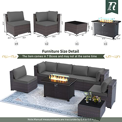 RTDTD Outdoor Patio Furniture Set with Propane Fire Pit Table, 13 Pieces Outdoor Furniture Patio Sectional Sofa Conversation Sets w/ETL Approved 43" Gas Outdoor Fire Table & Coffee Table (Brown)
