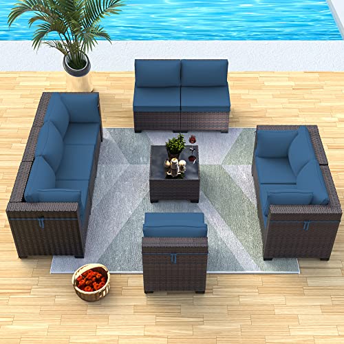 ASJMR Outdoor Patio Furniture Set with Fire Pit Table, 13 Pieces Outdoor Furniture Set Patio Sectional Sofa w/43in Propane Fire Pit, PE Wicker Rattan Patio Conversation Sets - Grey
