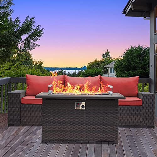 ASJMR Outdoor Patio Furniture Set with Fire Pit Table, 13 Pieces Outdoor Furniture Set Patio Sectional Sofa w/43in Propane Fire Pit, PE Wicker Rattan Patio Conversation Sets - Grey